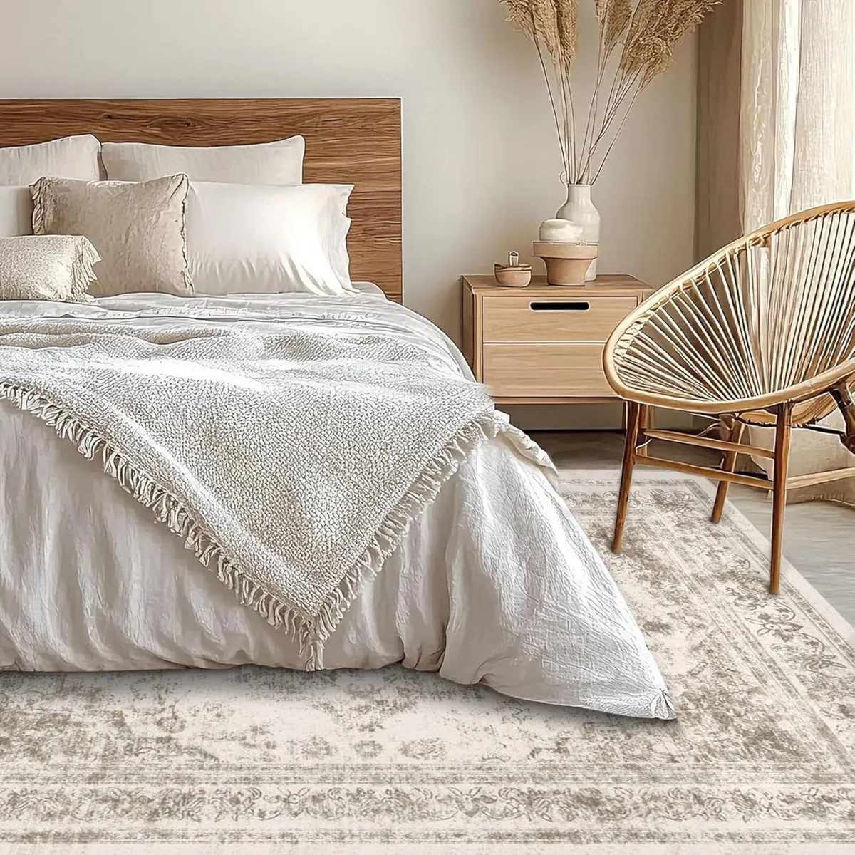 Vintage Beige Rugs Living Room Washable Non Slip - Image 3