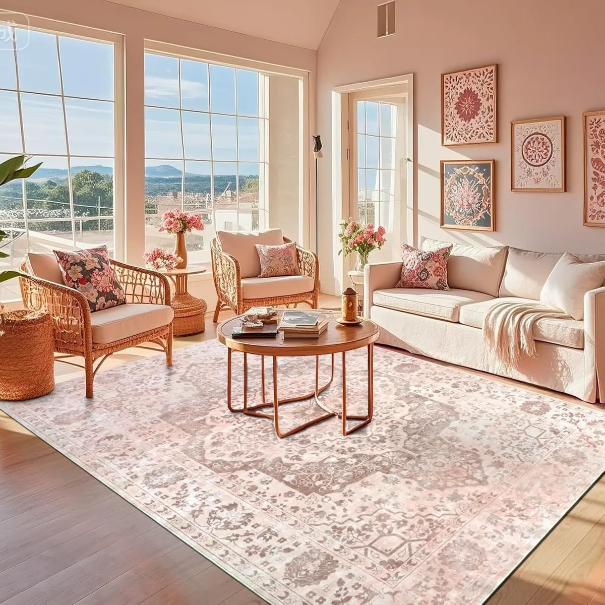 Vintage Area Rug for Living Room 200x290cm Pink - Image 2