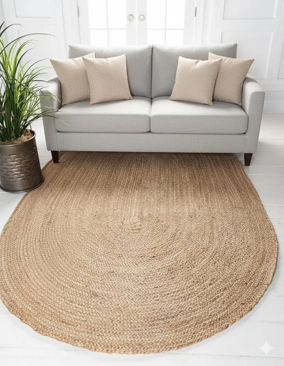 Natural Jute Area Rug Boho Braided Hand Woven - Image 1