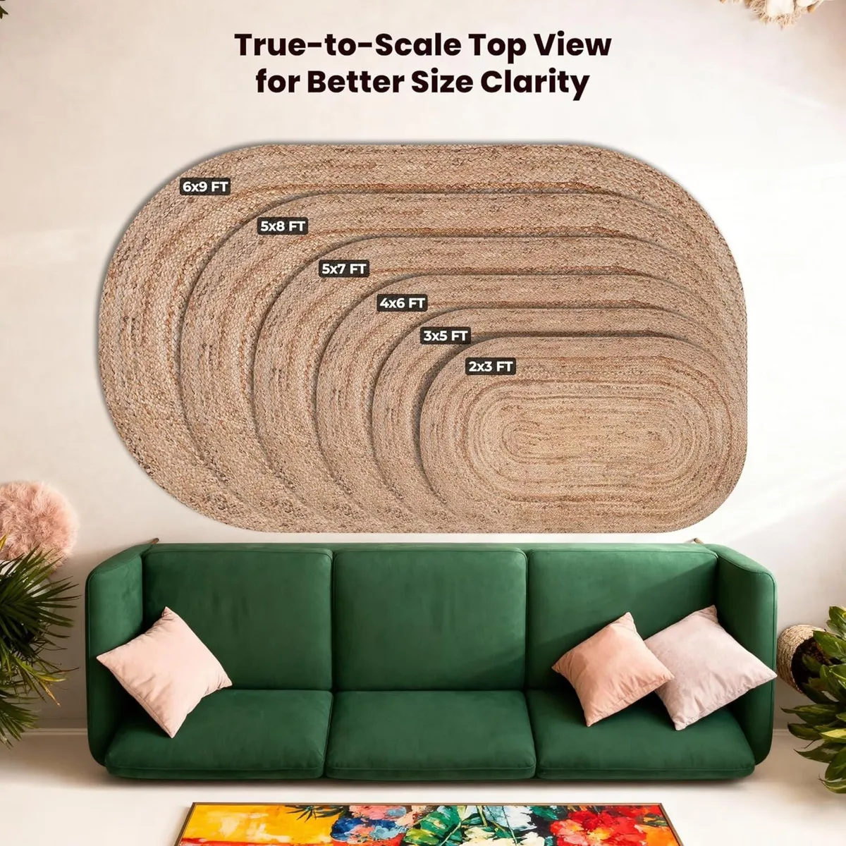 Natural Jute Area Rug Boho Braided Hand Woven - Image 2