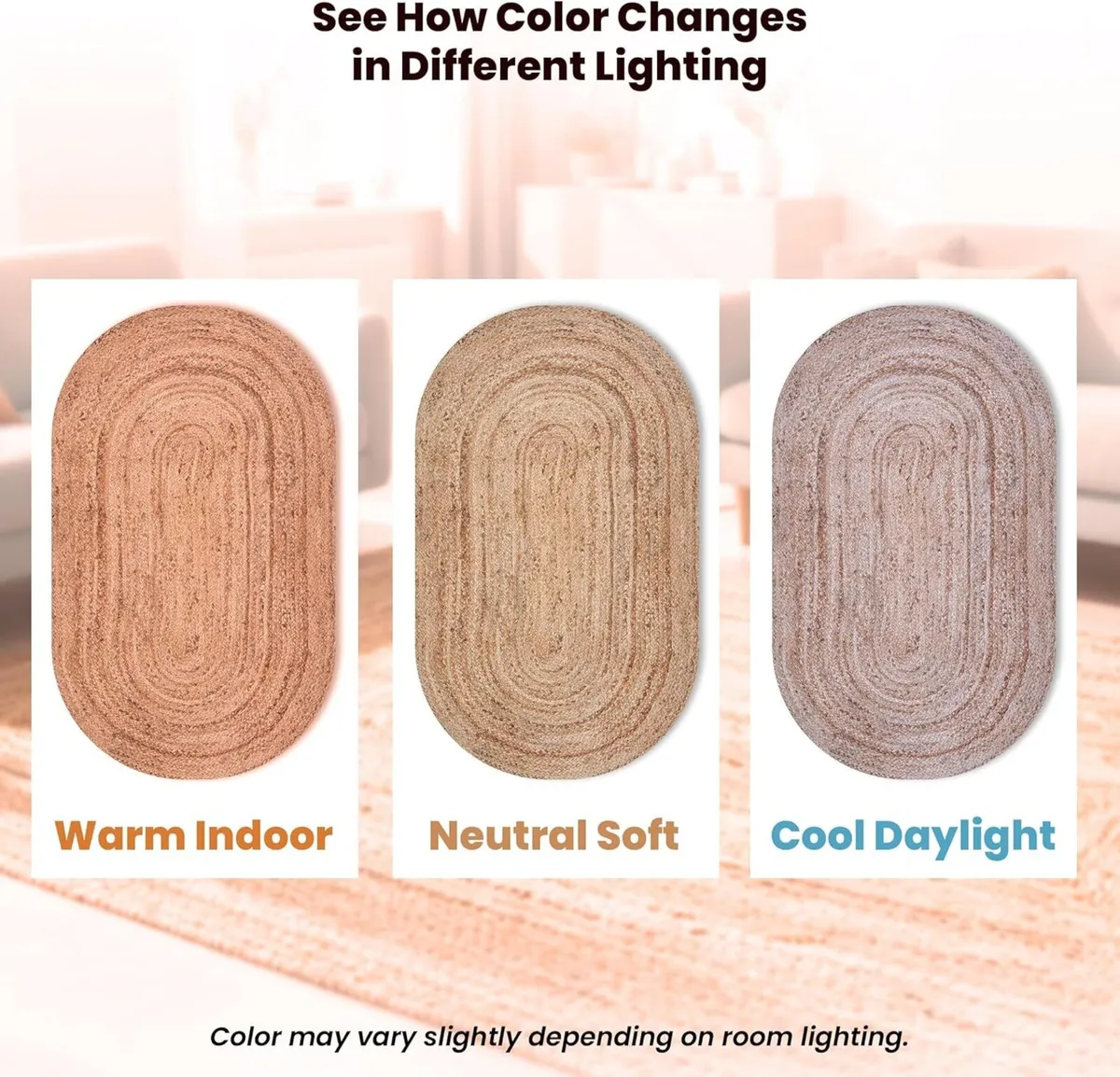 Natural Jute Area Rug Boho Braided Hand Woven - Image 4