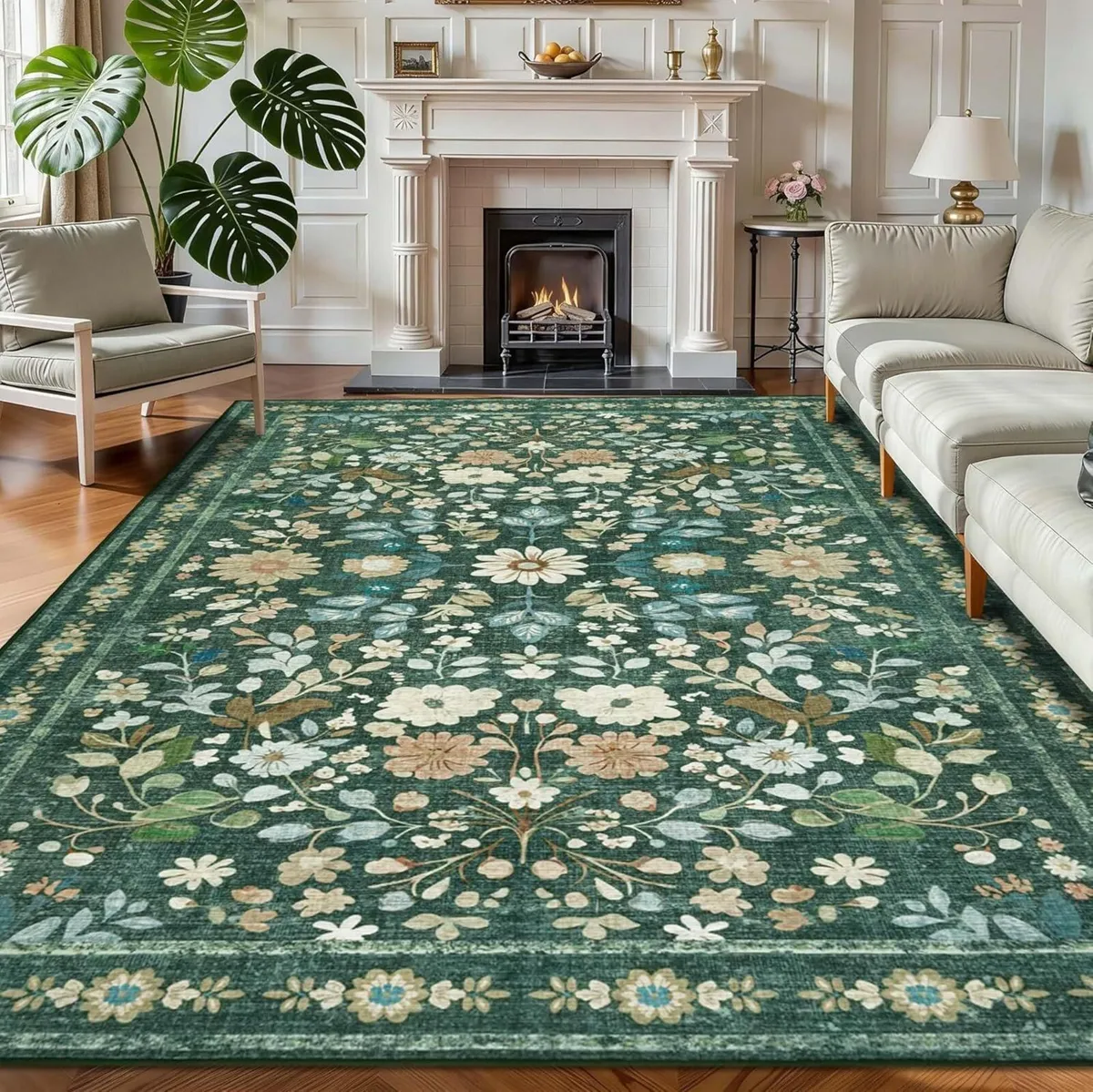Washable Rugs Living Room Large 160x230cm Green - Image 1
