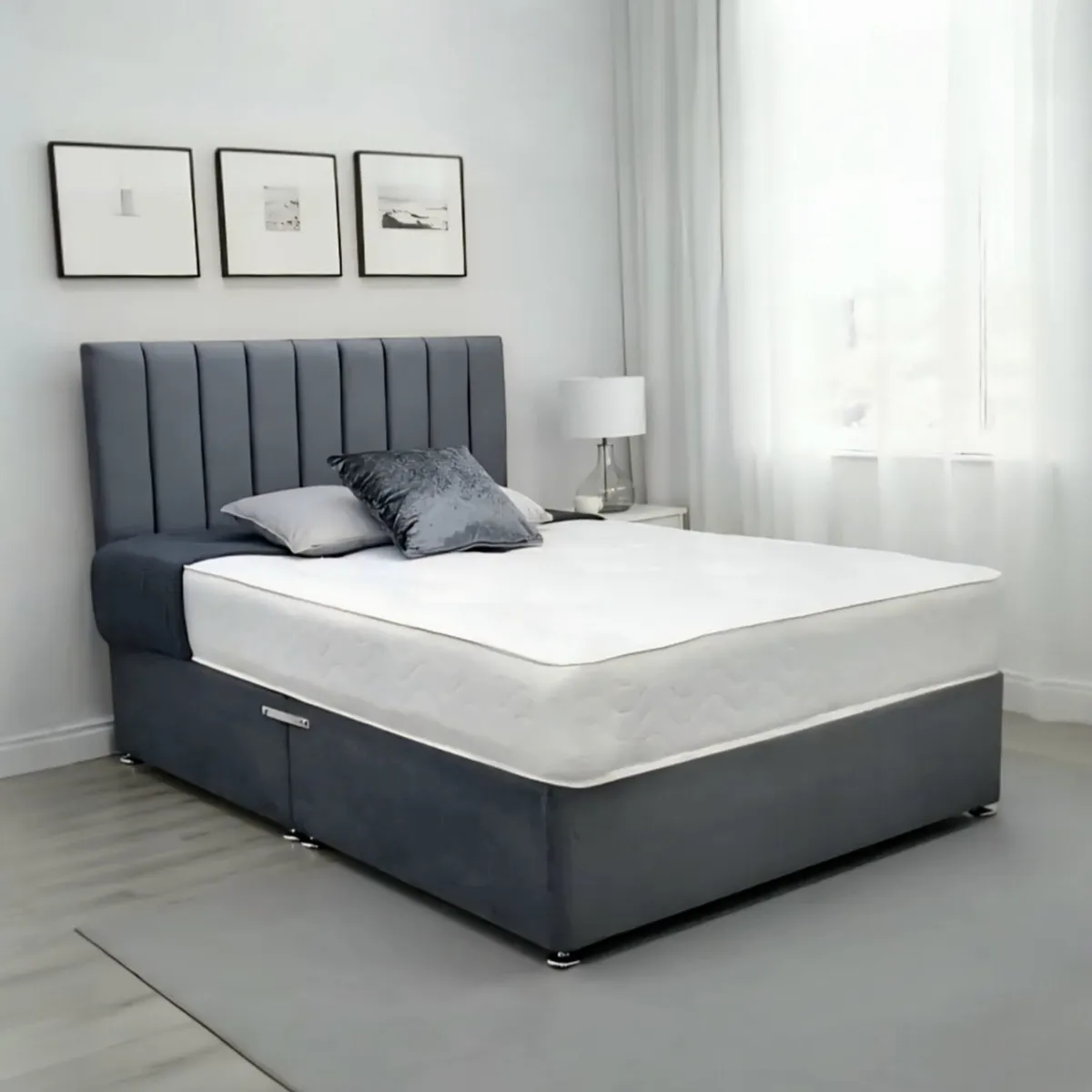 New Plush Velvet Divan Base, Headboard & Mattress - Image 1