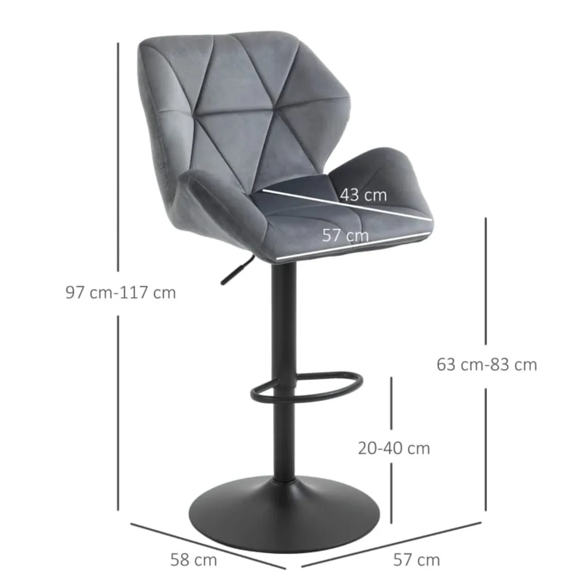 Bar Stool 2-Pack, Padded Bar Chair with Metal Fram - Image 3