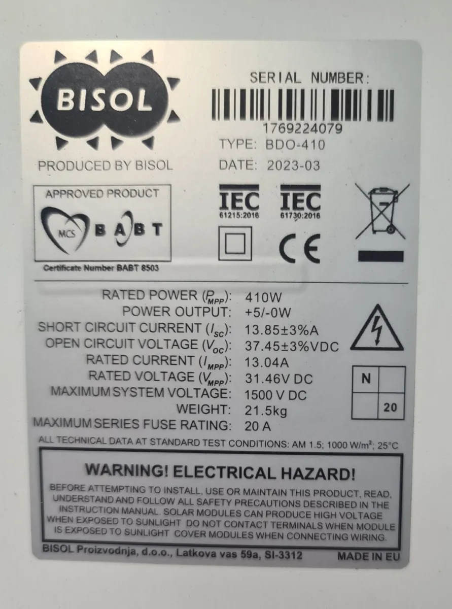 2x Brand New BISOL 410W Full-Black Solar Panels - Image 2