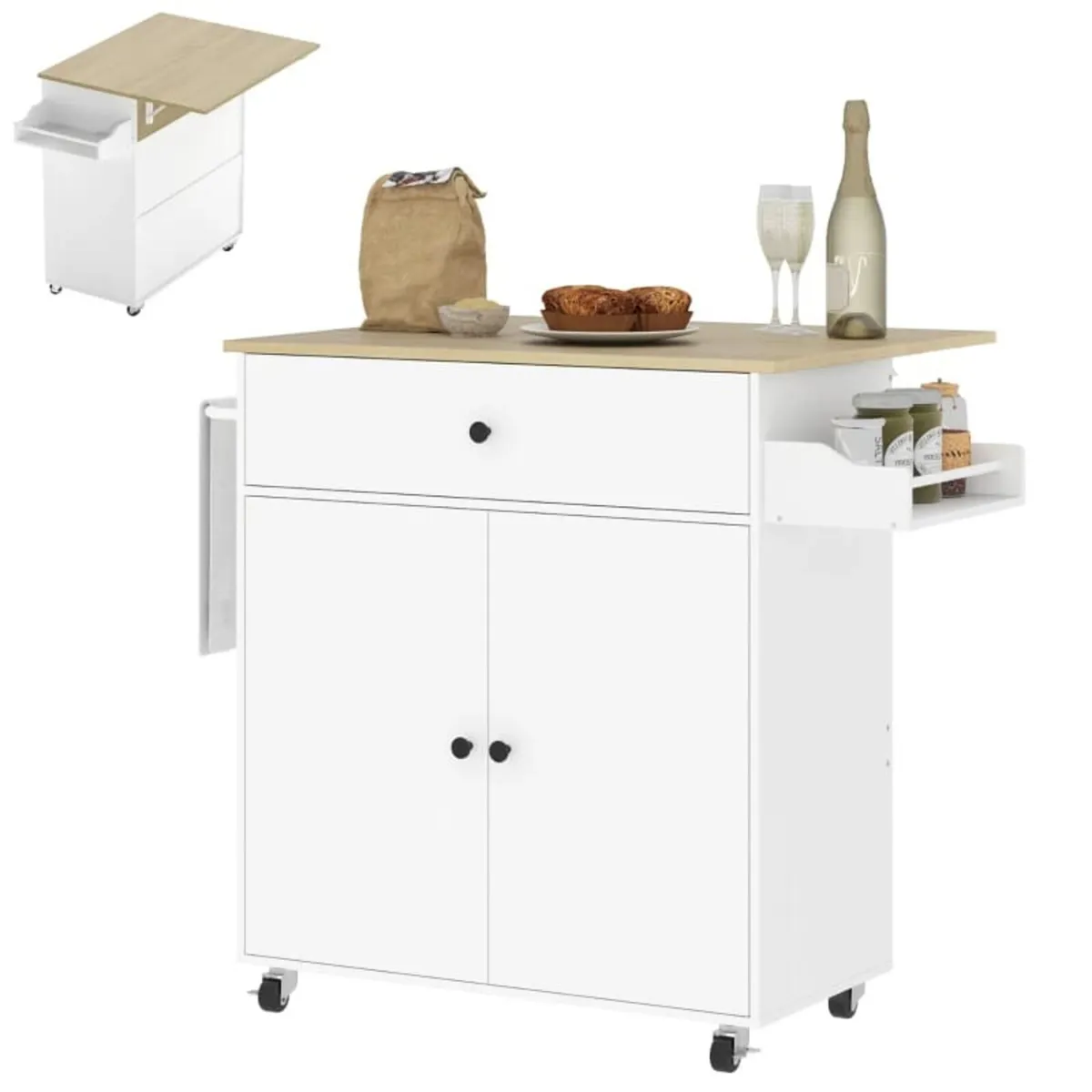 Rolling Kitchen Island with Drop Leaf, Kitchen Sto - Image 1