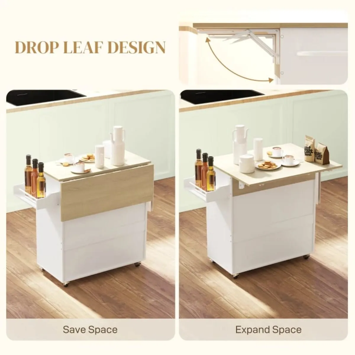 Rolling Kitchen Island with Drop Leaf, Kitchen Sto - Image 4
