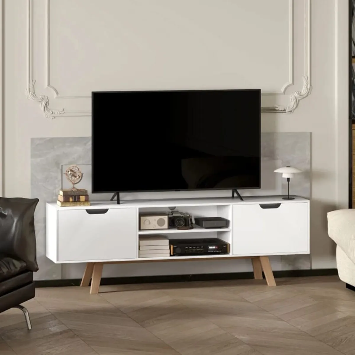 TV cabinet with cabinets and open shelves, MDF, 15 - Image 2