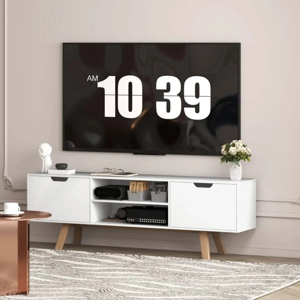 TV cabinet with cabinets and open shelves, MDF, 15 - Image 3