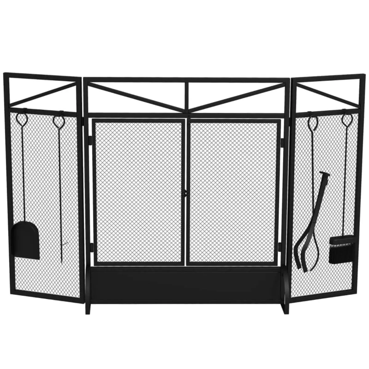 3 Panel Folding Fire Guard Screen with Fireplace T - Image 1