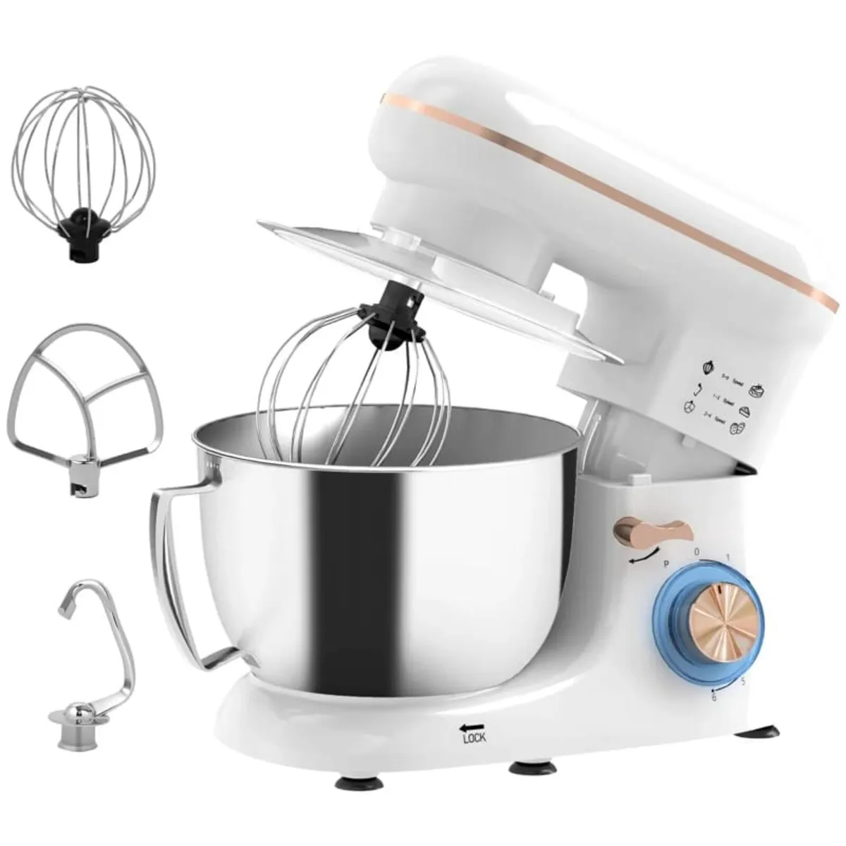 1300W Kitchen Stand Mixer, with Accessories - Whit - Image 1