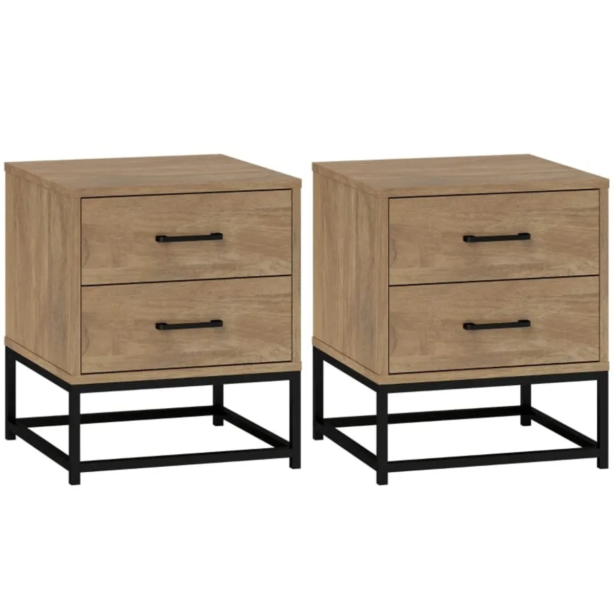 Set of 2 nightstands with 2 drawers industrial sty - Image 1