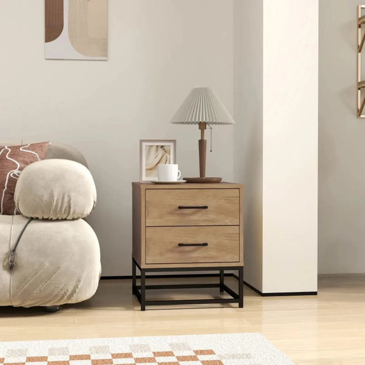 Set of 2 nightstands with 2 drawers industrial sty - Image 2