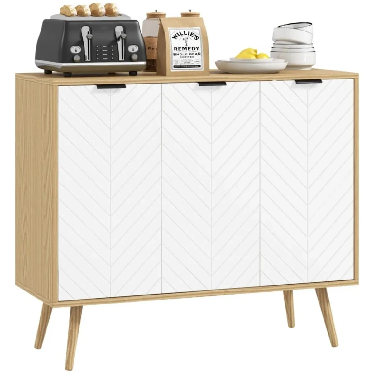 Low sideboard storage cabinet 2 cabinets 3 chevron - Image 2
