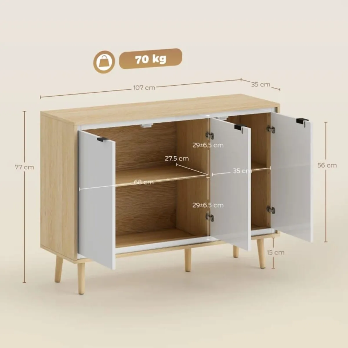 High-Gloss Sideboard, Storage Cabinet with 3 Doors - Image 2