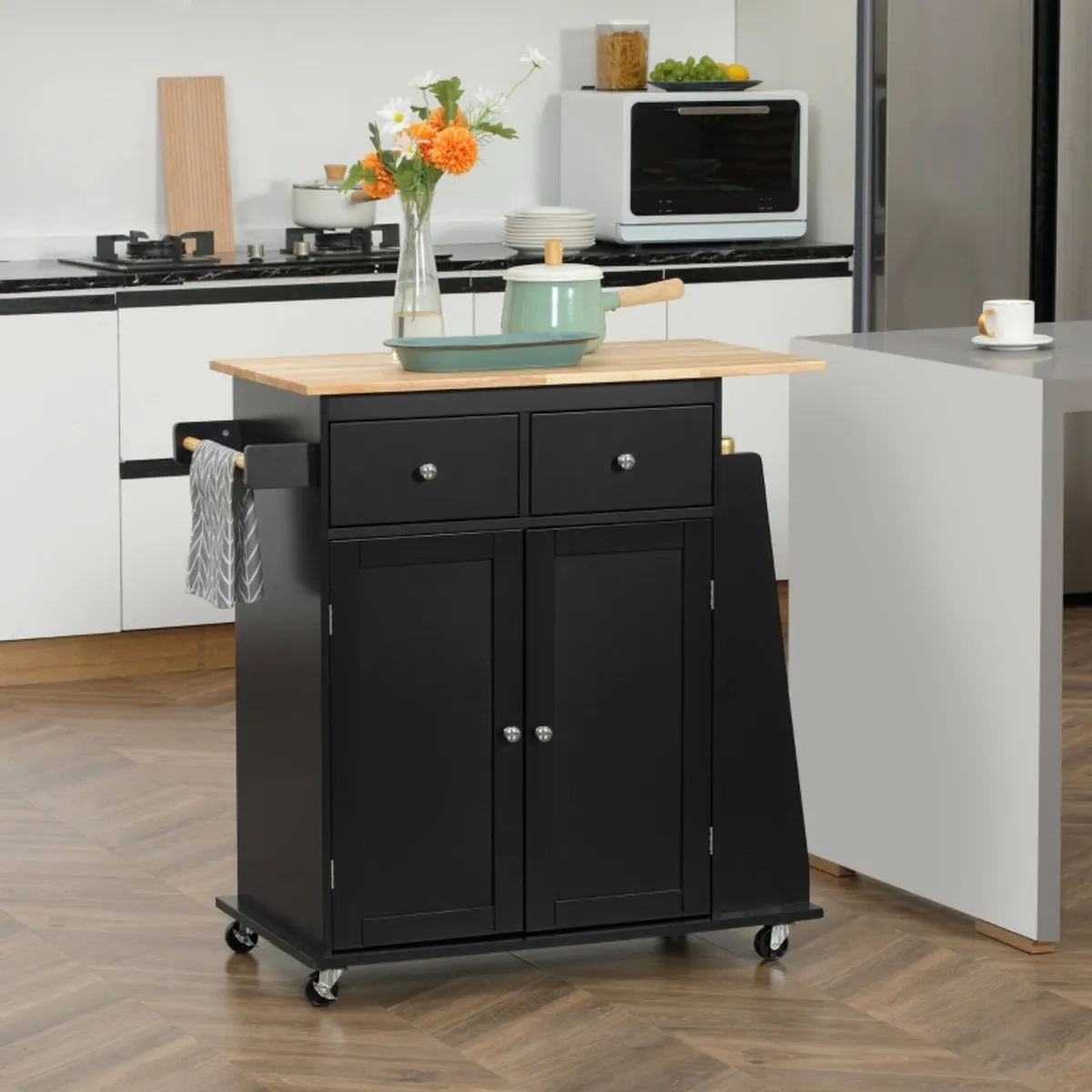 Kitchen trolley island with worktop, shelf, bottle - Image 2