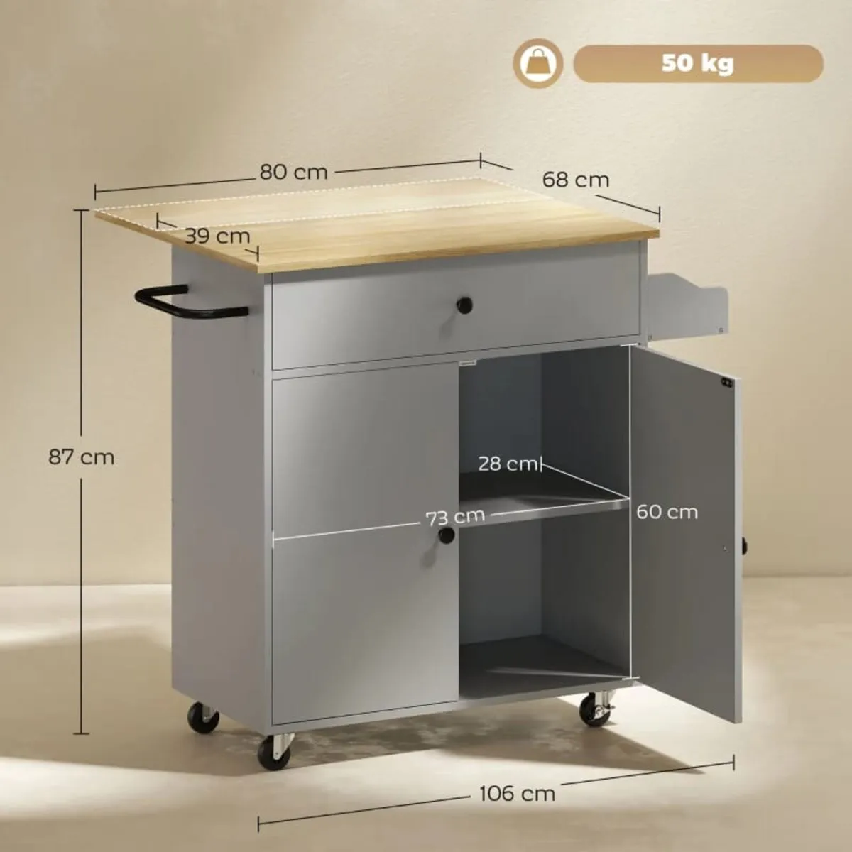 Kitchen trolley on wheels, Kitchen island with dra - Image 2