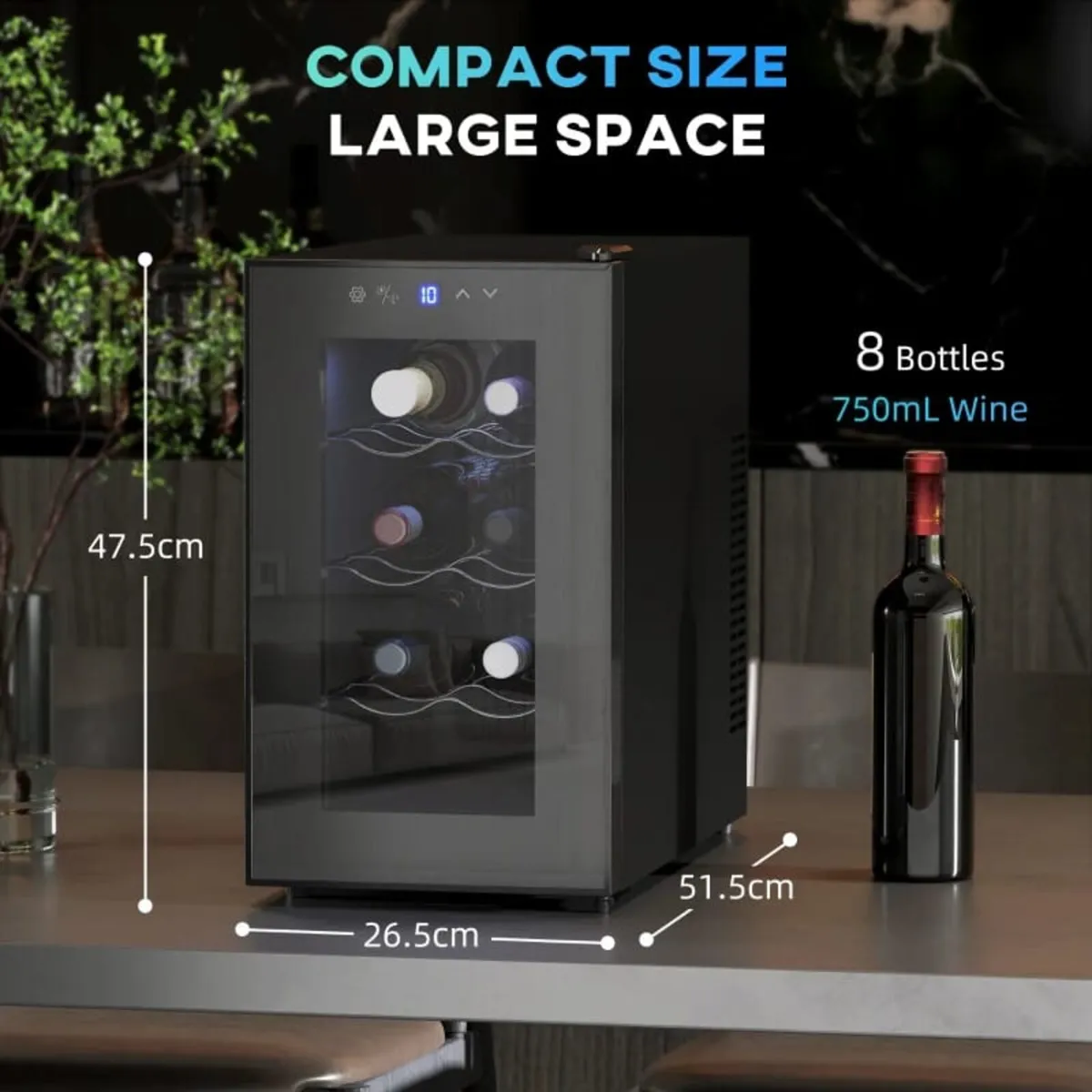 Mini Table Top Wine Fridge, 8 Bottle, 17L, 8-18℃, - Image 2