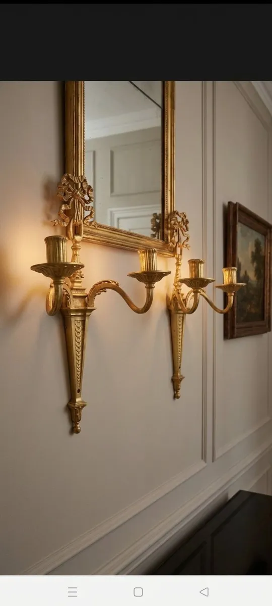 French Neoclassical brass wall sconces - Image 2