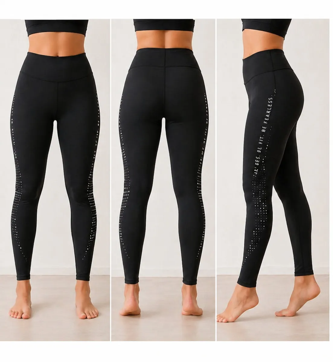 Women's Black "Be Fit Be Fearless" Sports Leggings - Image 2