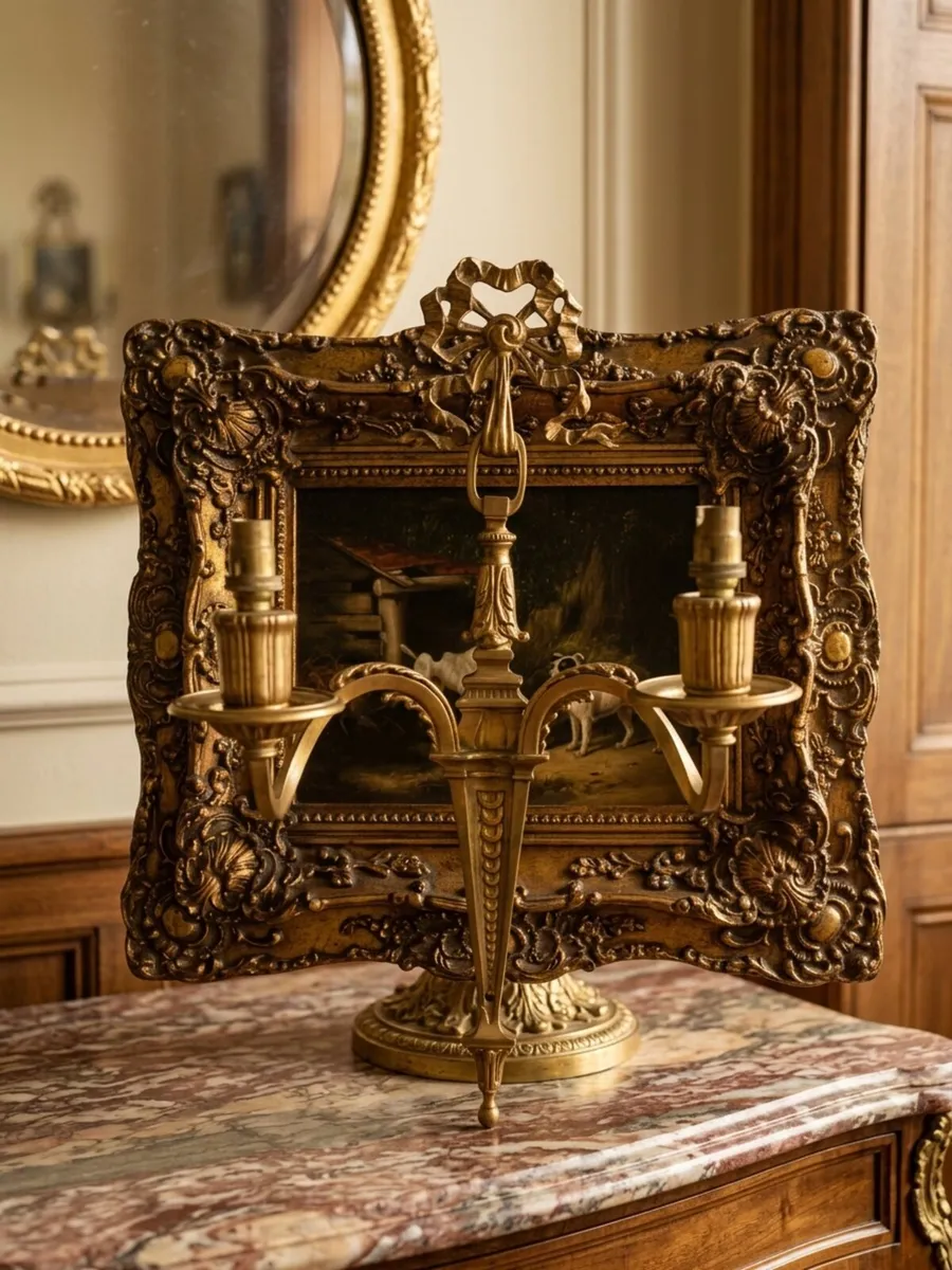 French Neoclassical brass wall sconces - Image 4