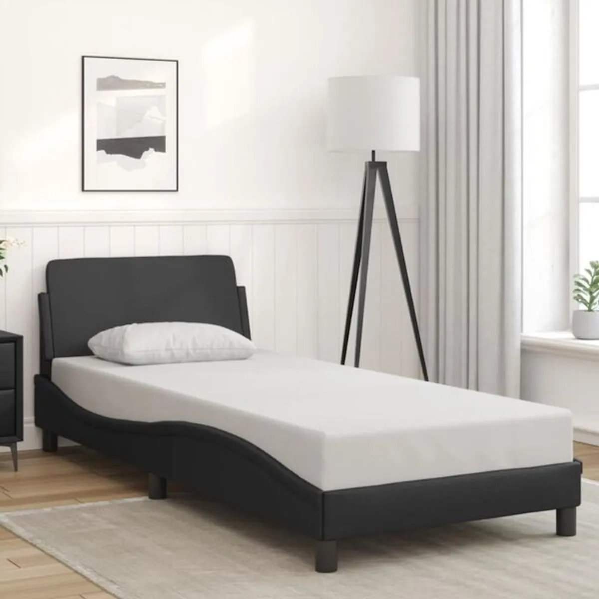 Bed Frame "Dover" Black 90x190 cm Single Faux Leat - Image 1