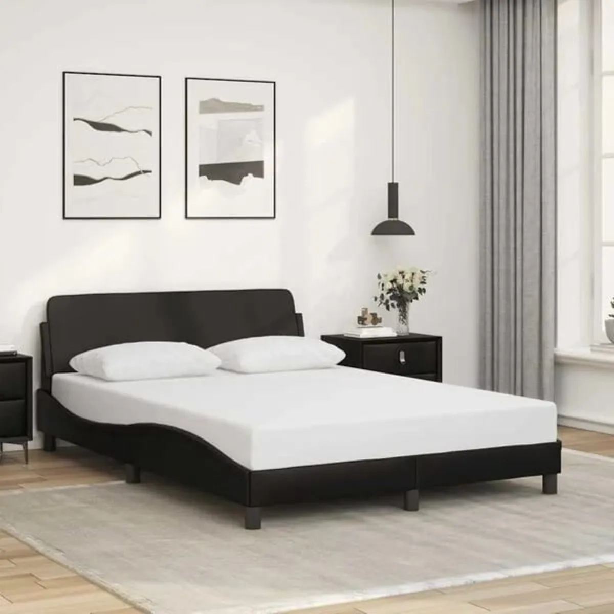 Bed Frame "Dover" Black 135x190 cm Double Faux Lea - Image 1