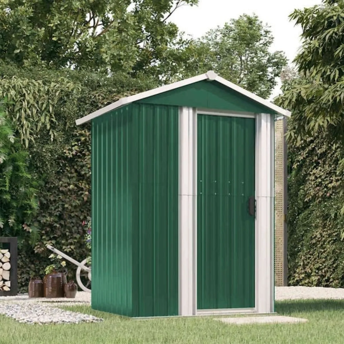 Garden Shed Green 126x97.5x177 cm Galvanised Steel - Image 1