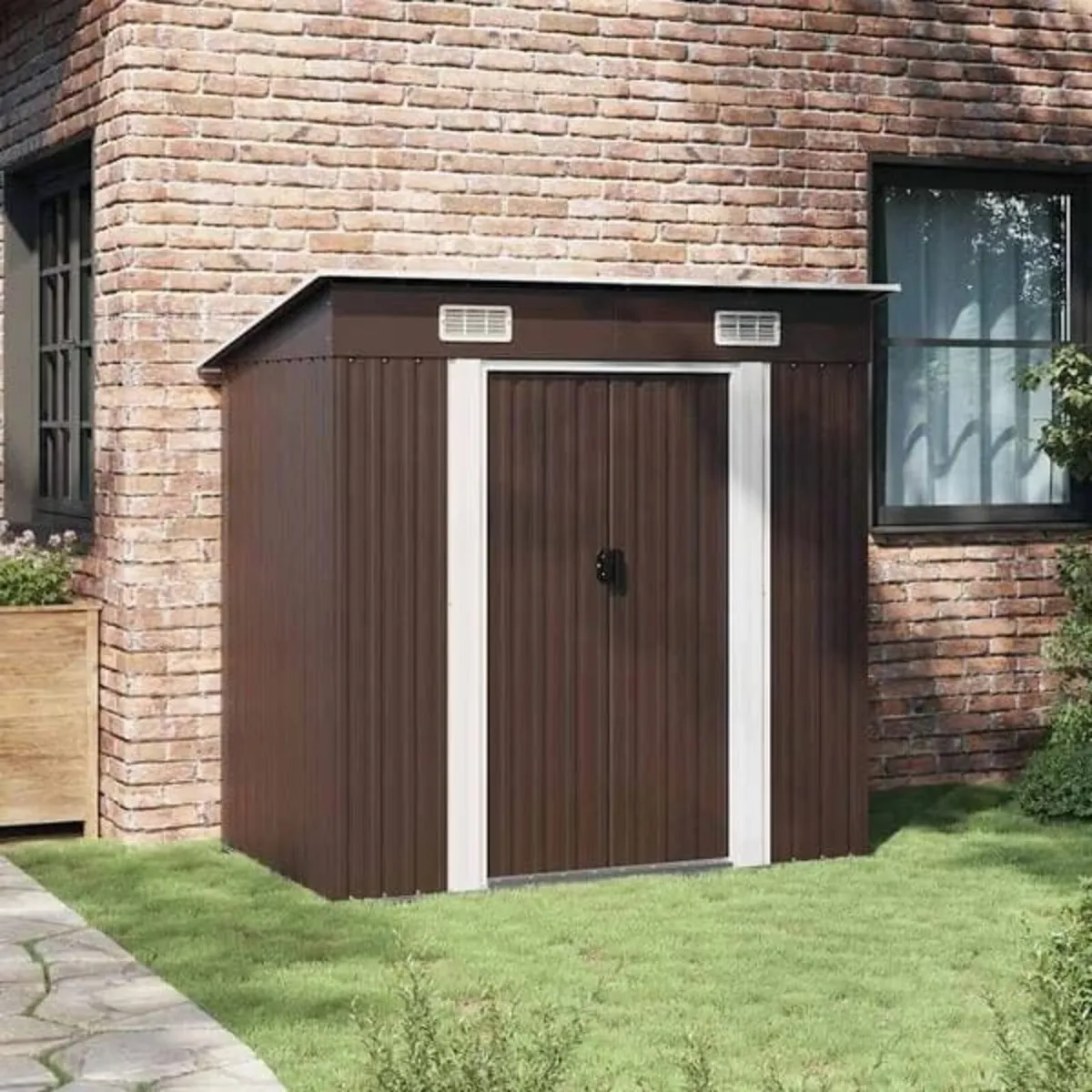 Garden Storage Shed Brown 194x121x181 cm Steel

De - Image 2