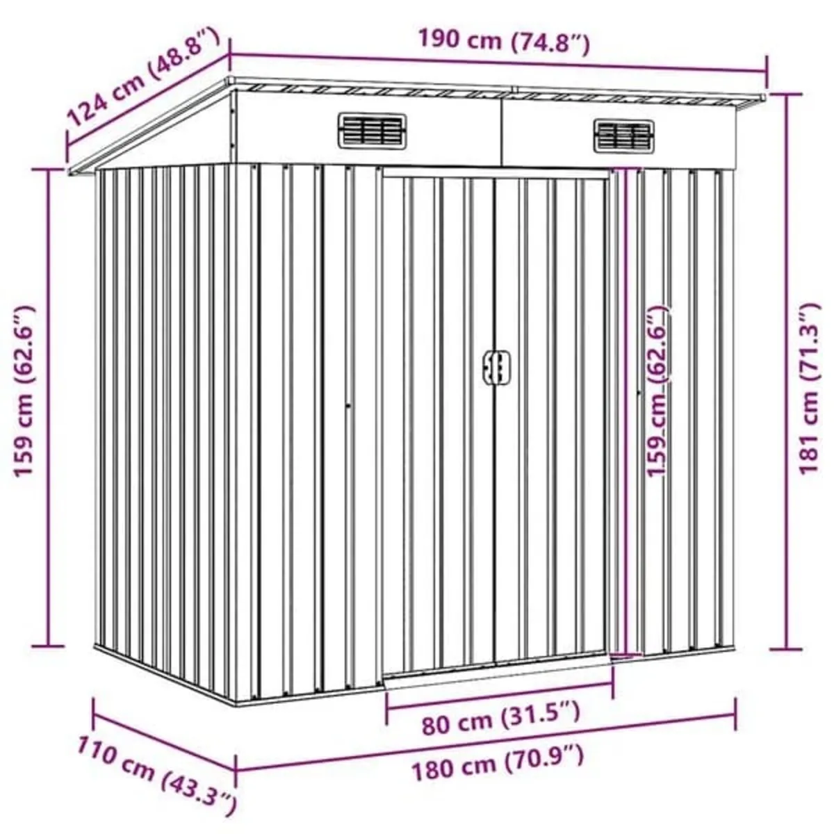 Garden Storage Shed Brown 194x121x181 cm Steel

De - Image 3