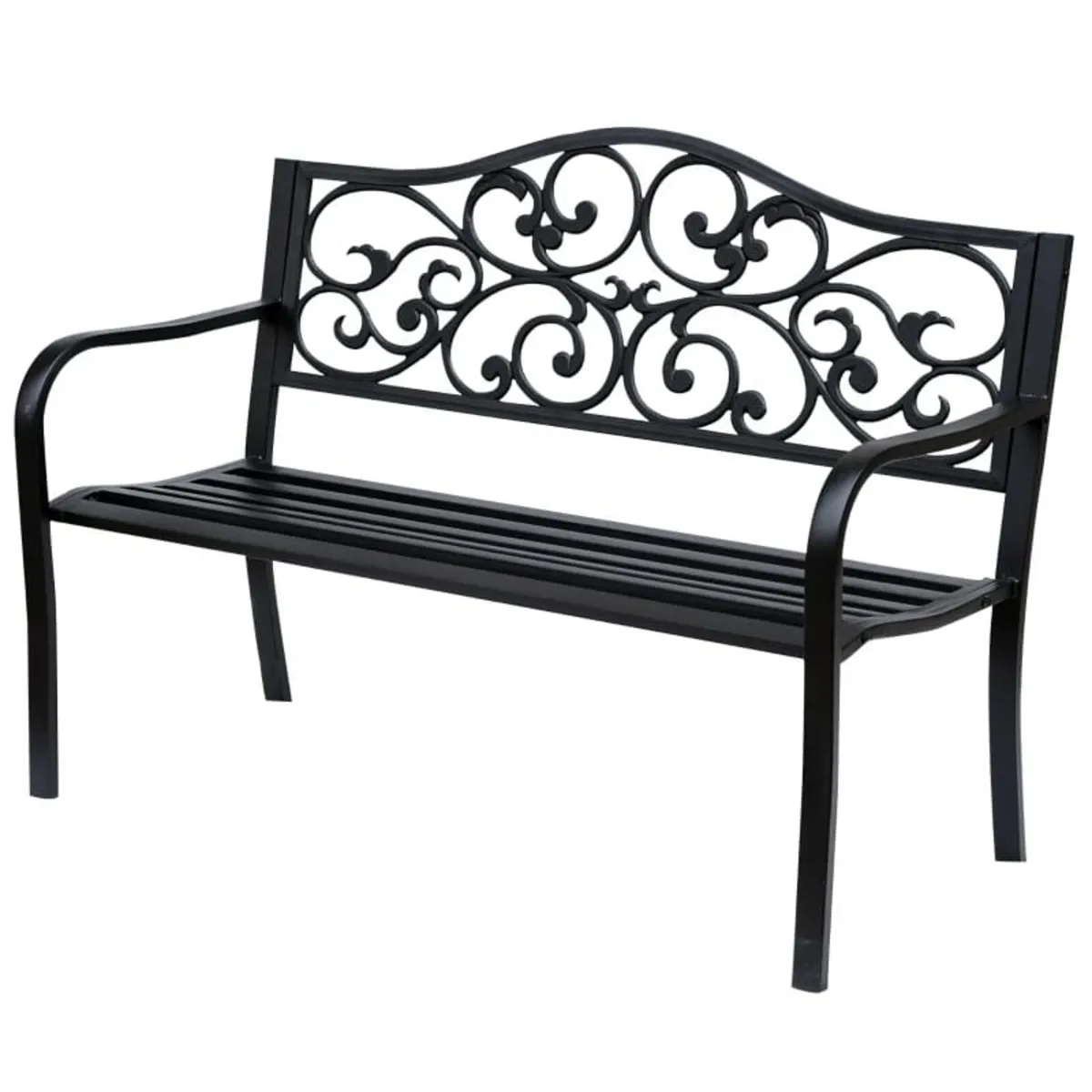 Metal Garden Bench with Floral Backrest and Armres - Image 1