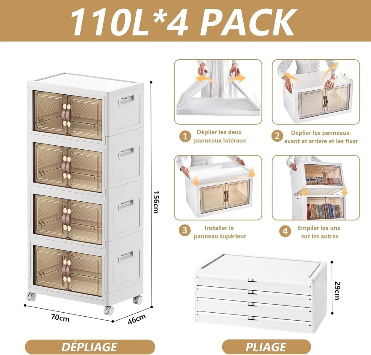Storage Boxes with a lid 4-Piece Large Collapsible - Image 2
