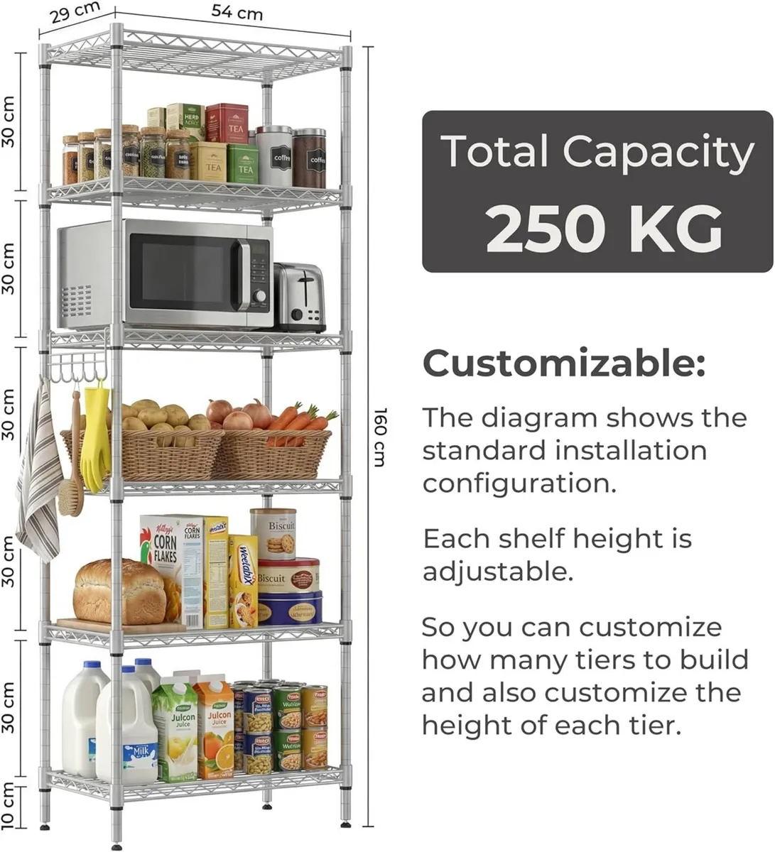 shelf unit 6-Tier Wire Shelving Metal Free - Image 3