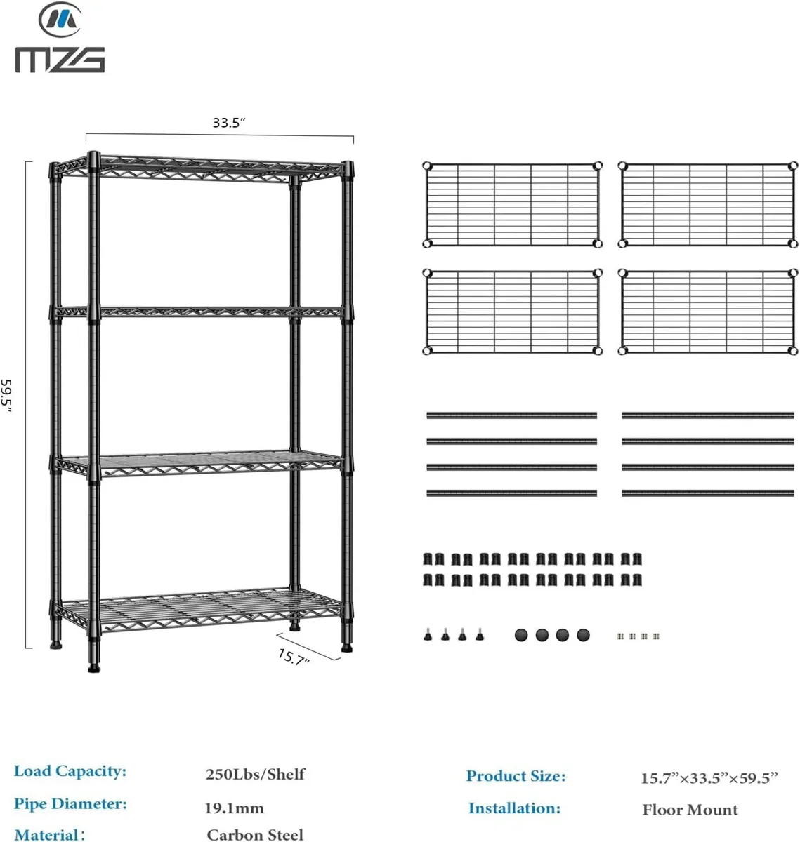 lbs 4 Tier Shelf Metal Storage Shelves Shelving - Image 3