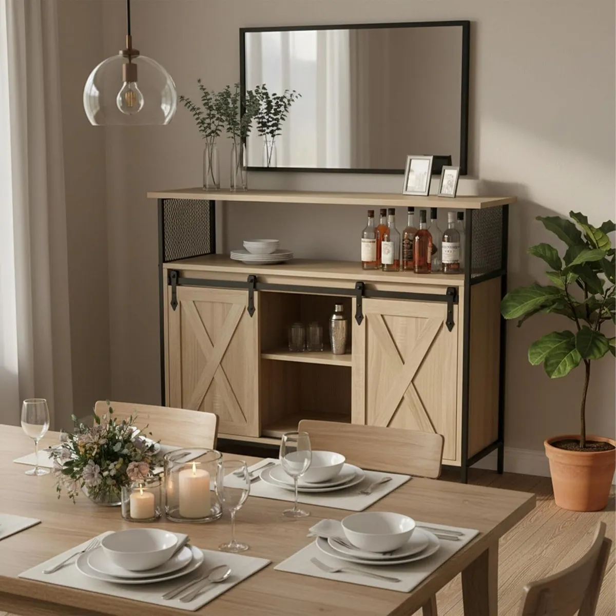 sideboard with sliding doors HWD: 80 x 100 33 cm - Image 2