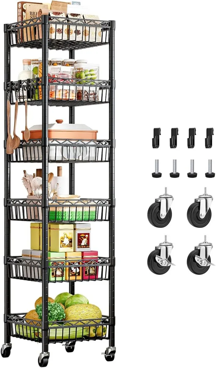 6-Tier Shelving Unit with Wheels Slim Metal - Image 1