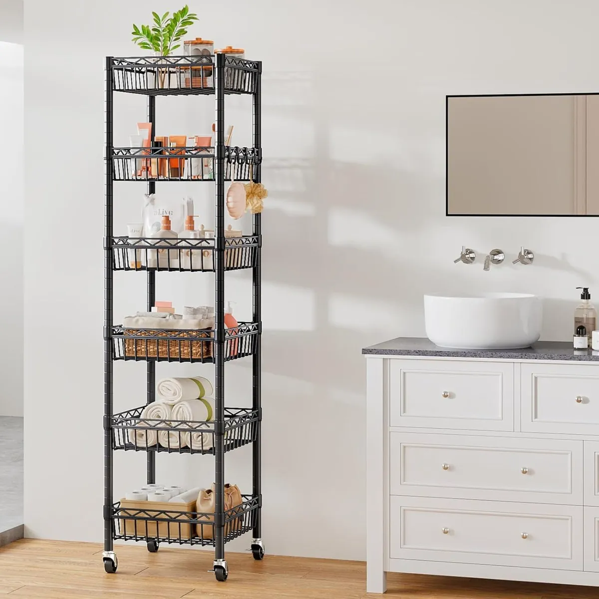 6-Tier Shelving Unit with Wheels Slim Metal - Image 2
