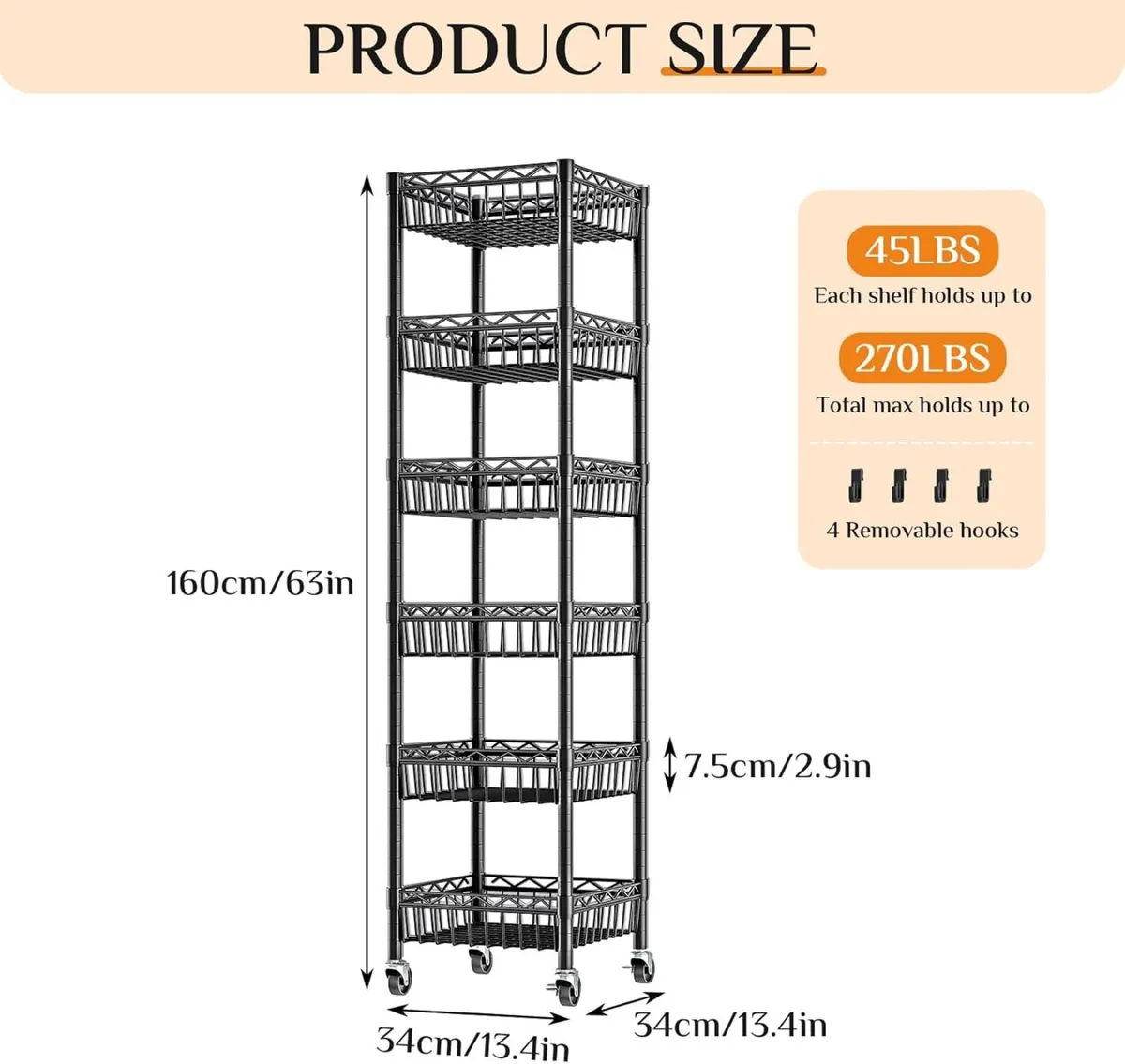 6-Tier Shelving Unit with Wheels Slim Metal - Image 3