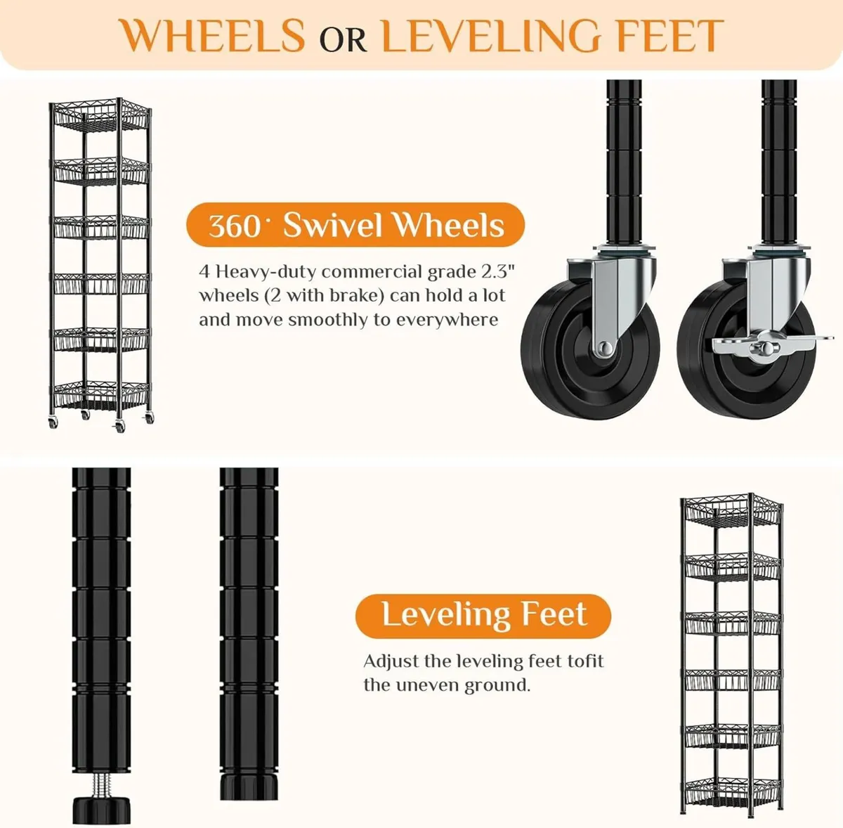 6-Tier Shelving Unit with Wheels Slim Metal - Image 4