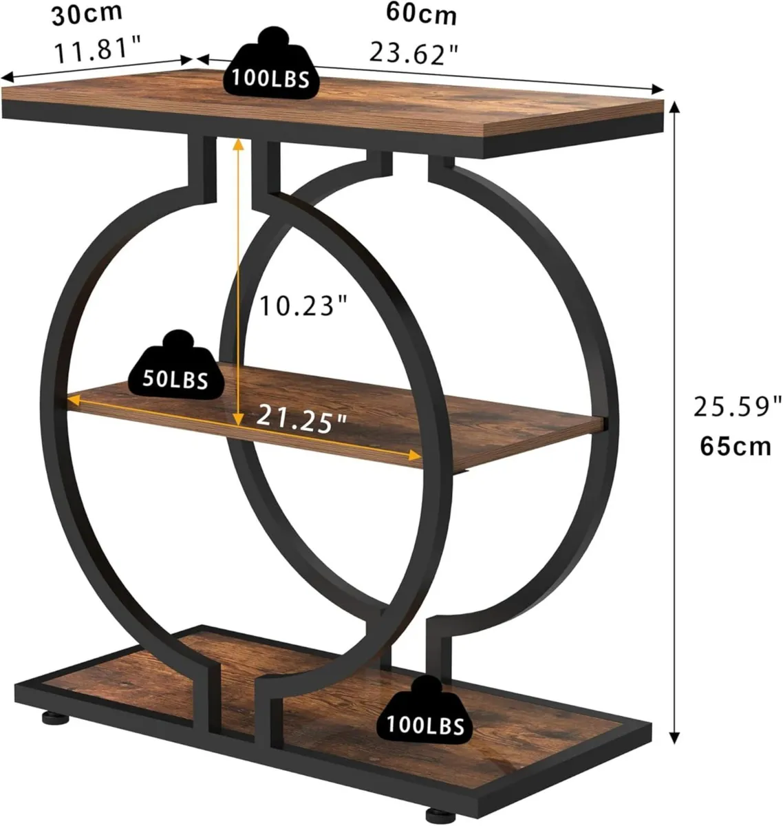 Narrow End Table 3-Tier Round Side with Geometric - Image 3
