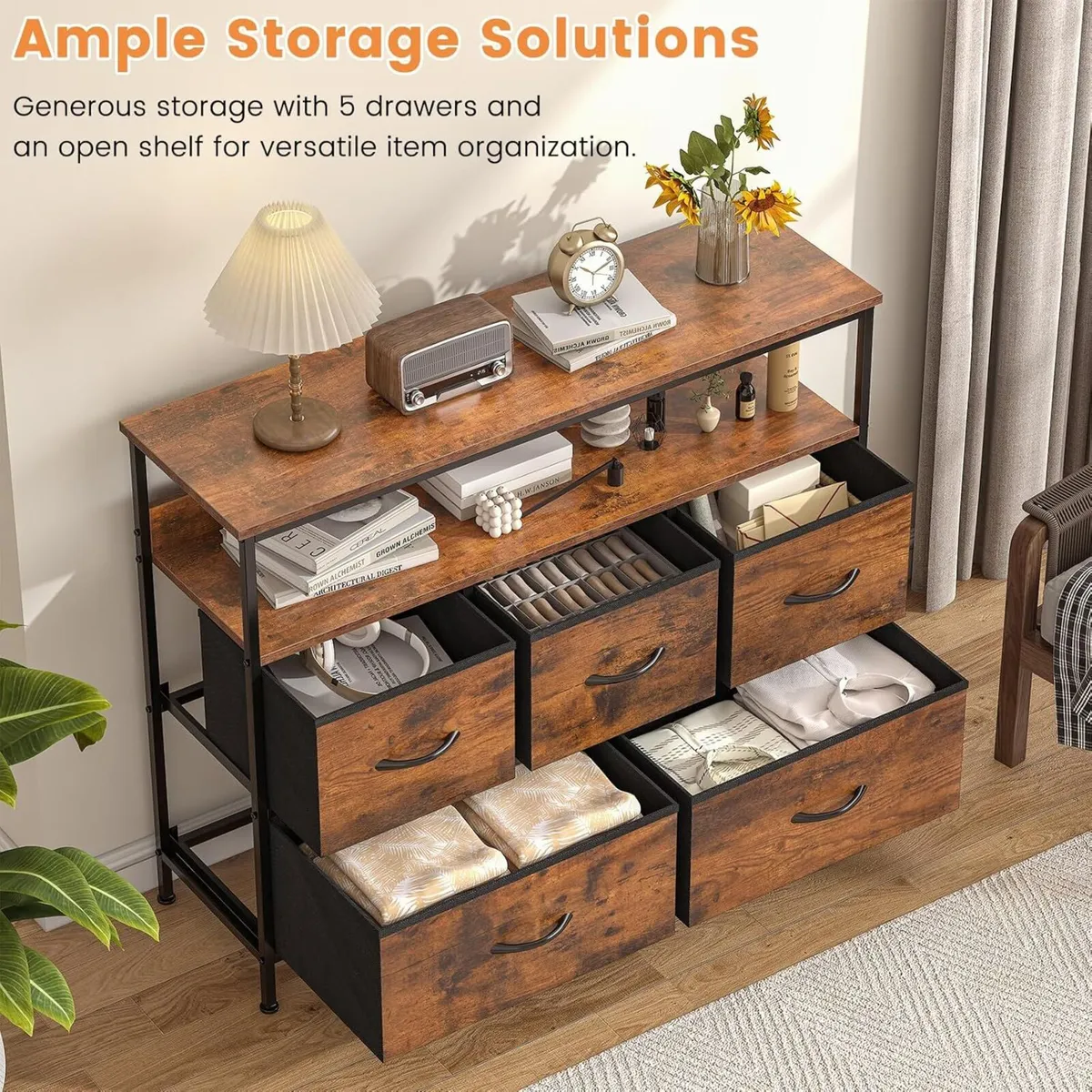 Chest of Drawers 5 Dresser with TV Stand Metal - Image 3