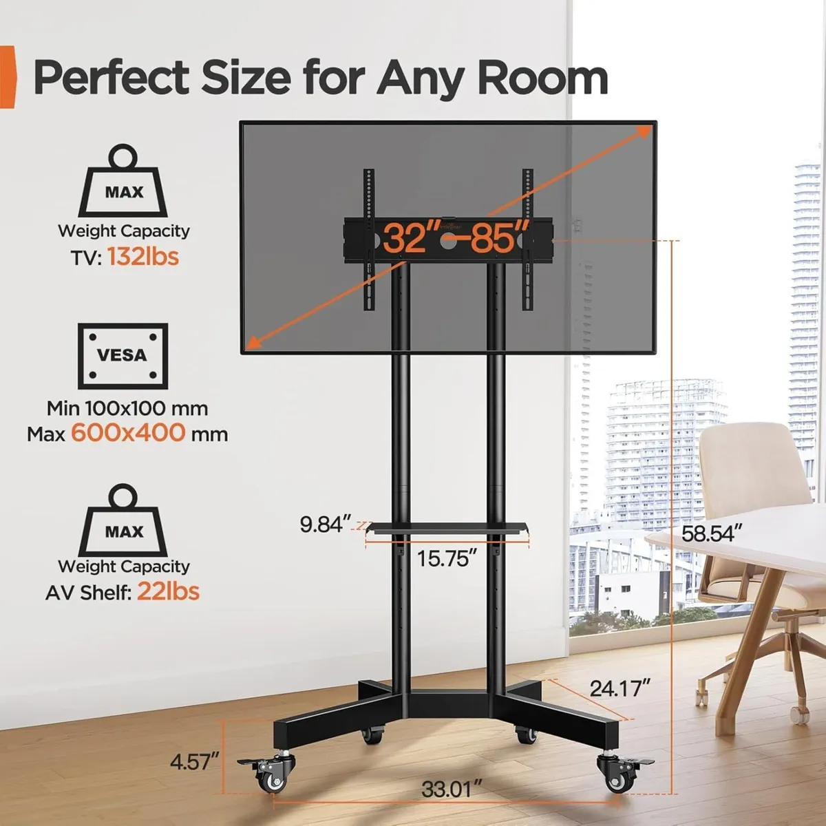 TV Stand on Wheels for 32-85 Inch Screens up to - Image 3