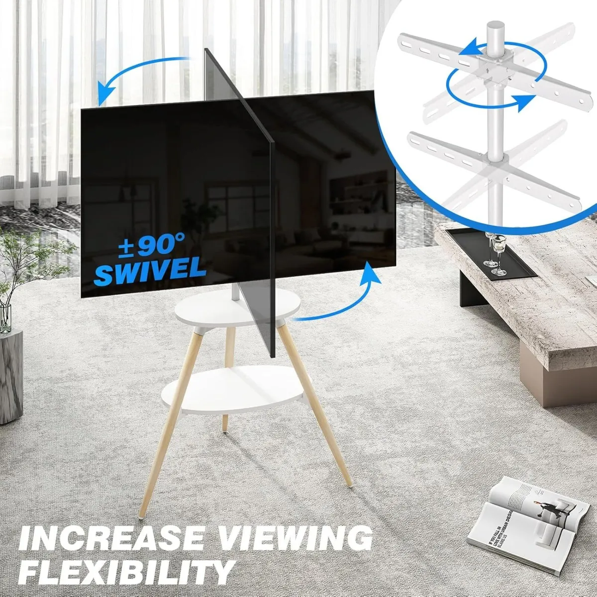 Tripod Easel TV Stand with 2 Shelves Swivel and - Image 4