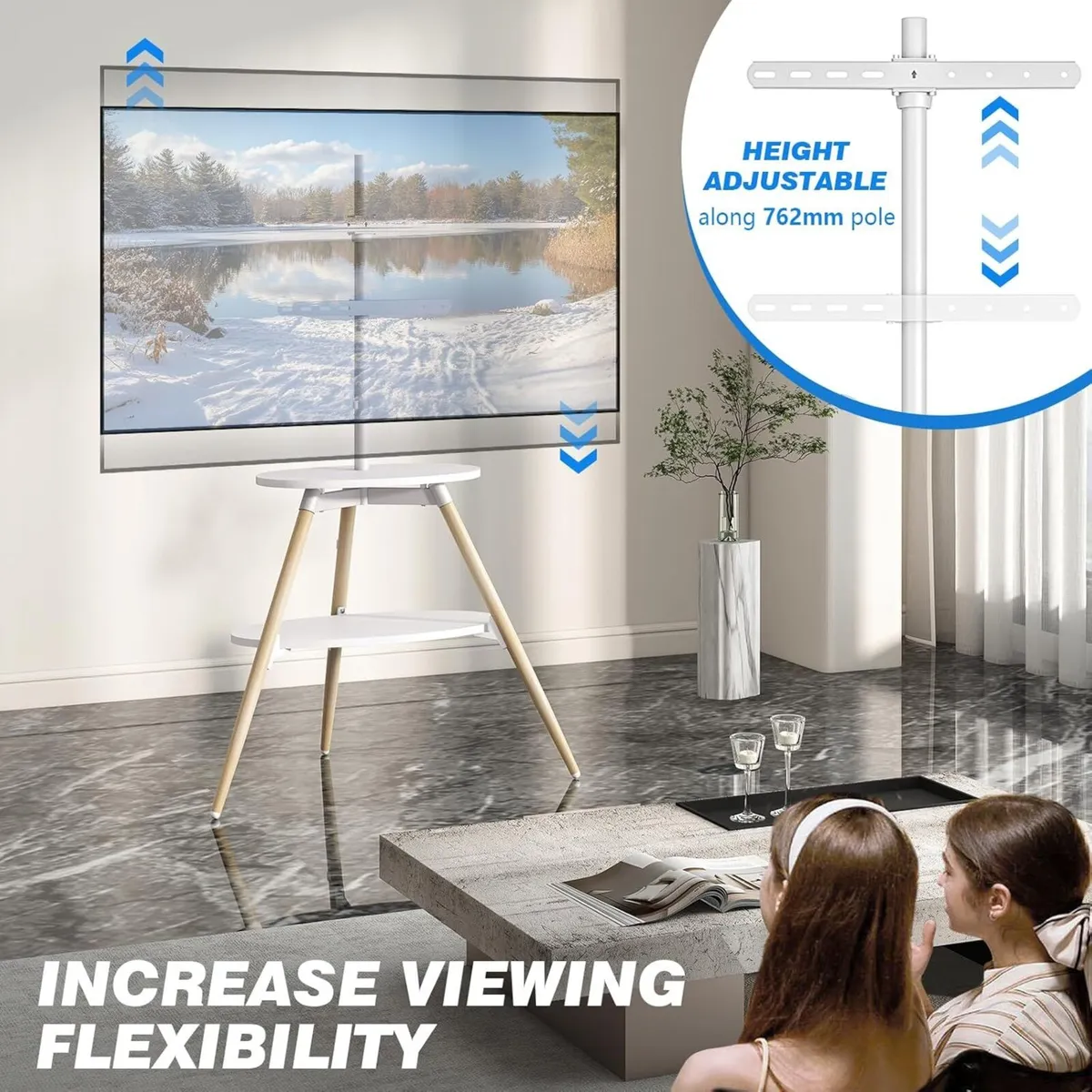 Tripod Easel TV Stand with 2 Shelves Swivel and - Image 3