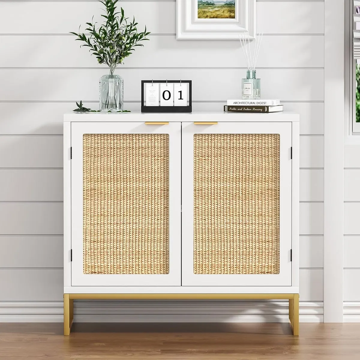 Rattan Cabinet with Doors White Sideboard Buffet - Image 3