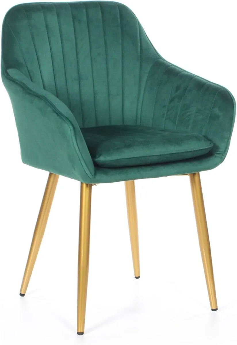 Velvet Upholstered Green Dining Chair Gold Legs