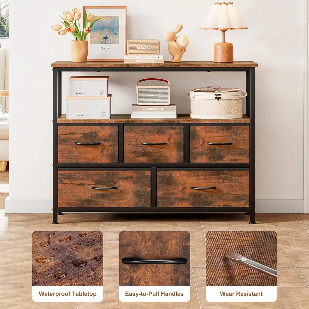 TV Stand with 5 Fabric Drawers and 2 Open Shelves - Image 4