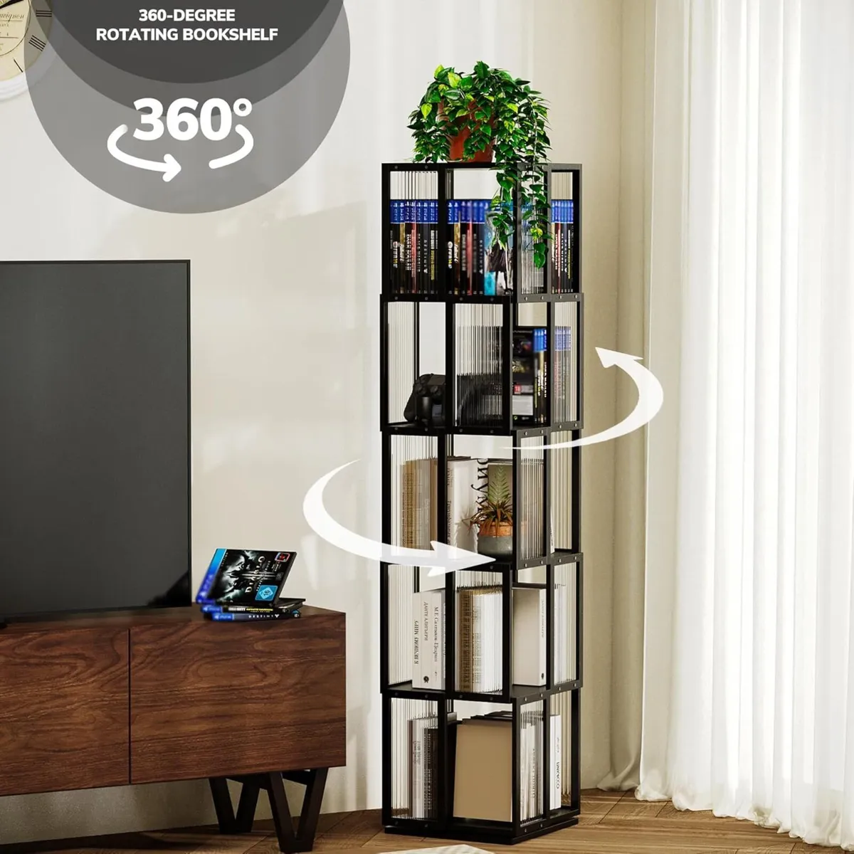 Rotating Bookshelf Tower 5 Tier，360degreesStorage - Image 4