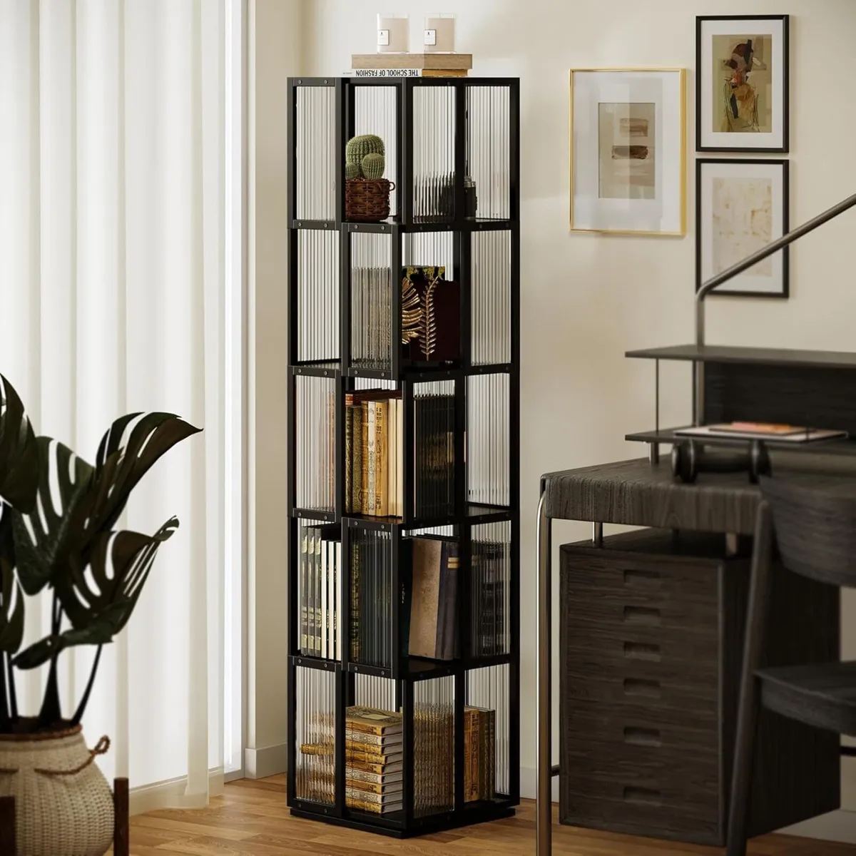 Rotating Bookshelf Tower 5 Tier，360degreesStorage - Image 2