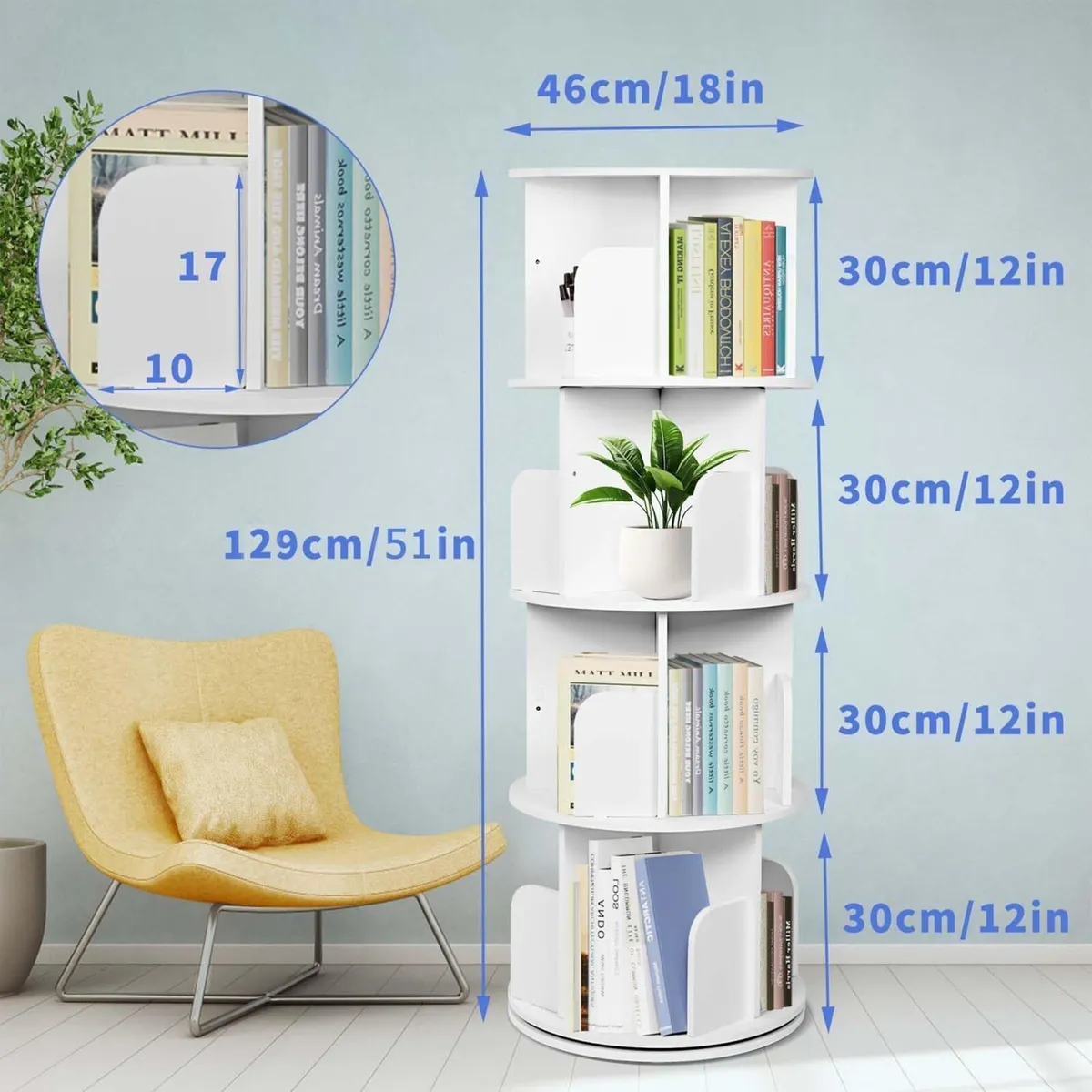 4 Tier Rotating Bookshelf White Spinning Kids - Image 2